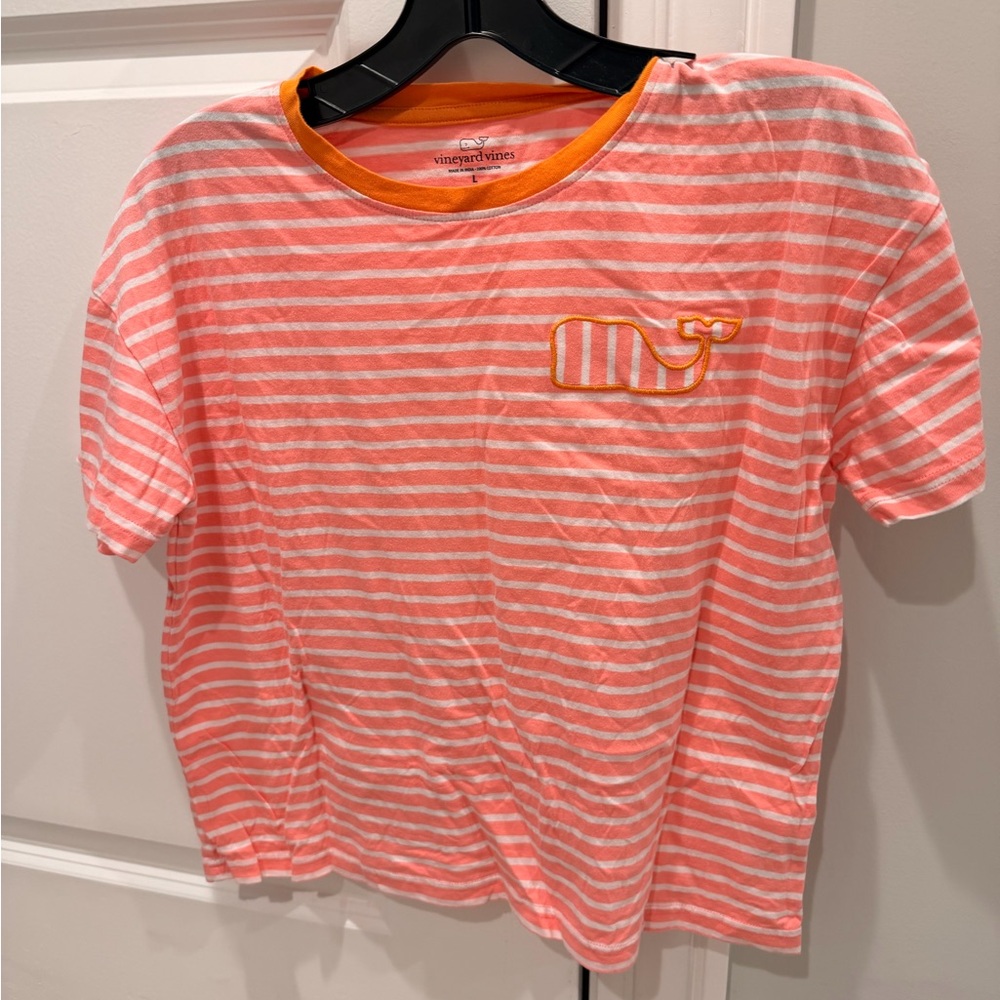 Vineyard Vines Kids Pink and White Striped Tee
